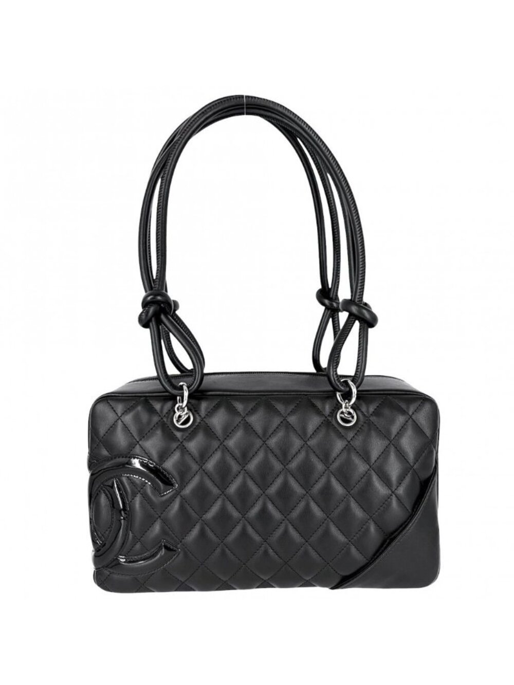 Chanel Cambon Line Bowling Bag Quilted CC Logo Shoulder Leather Black Silver